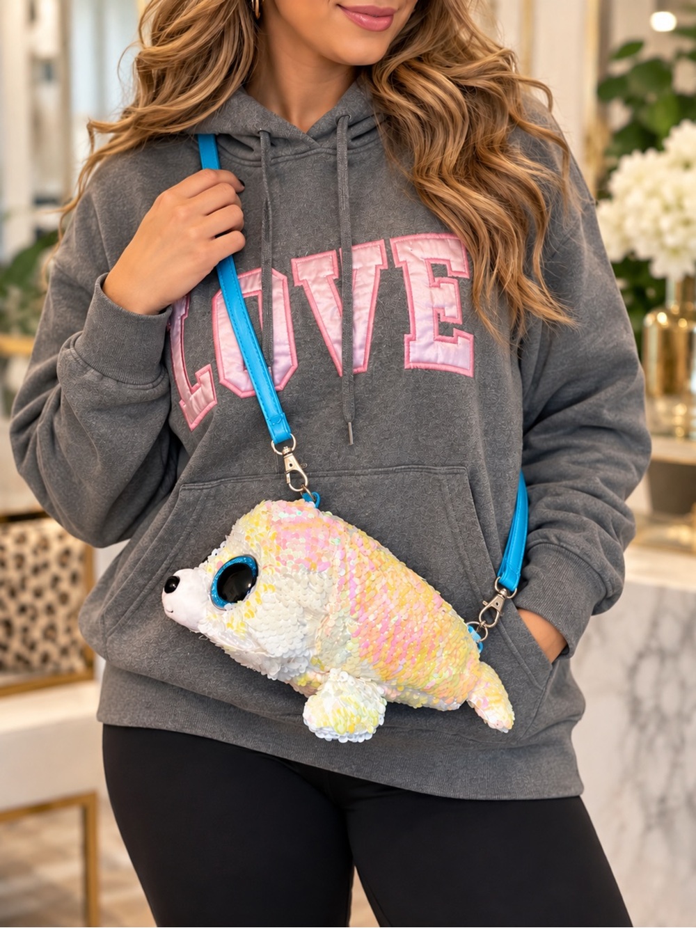 Sequin Seal Crossbody Bag - Iridescent Pastel